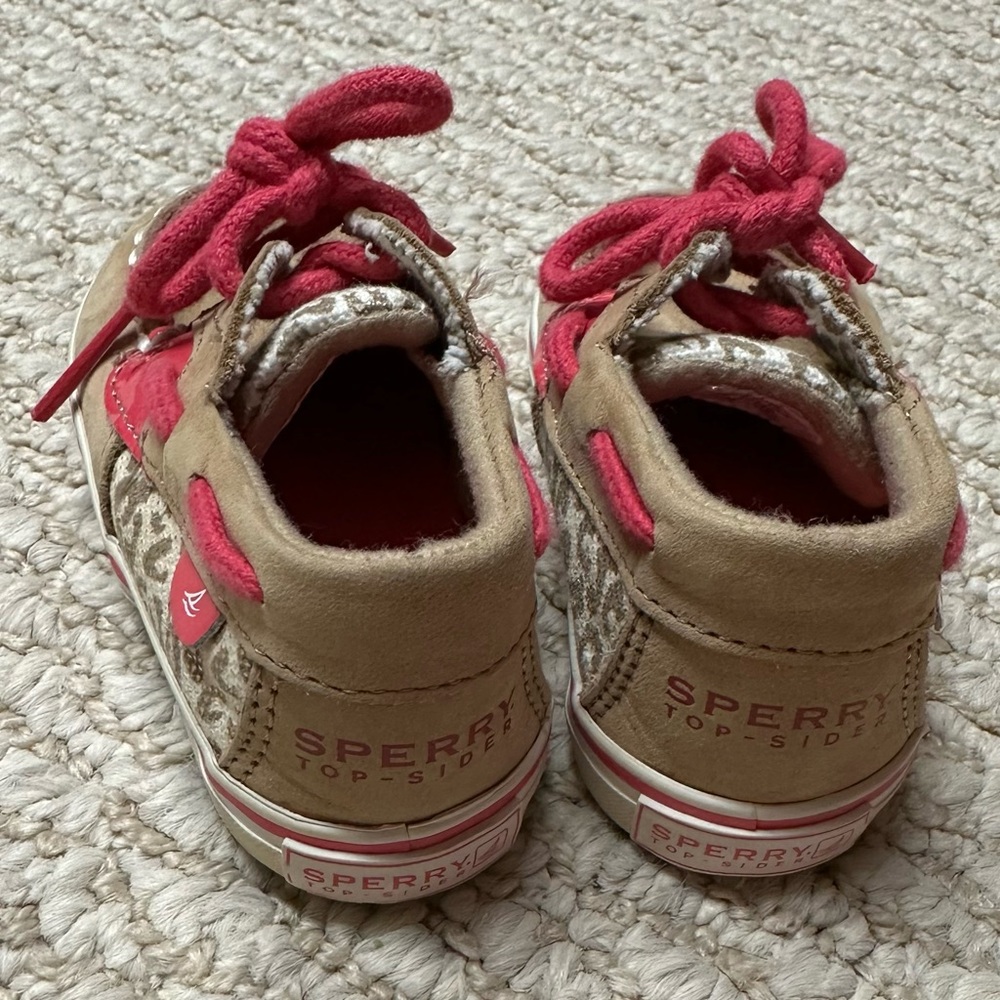 Sperry Top-Sider Bluefish Crib Boat Shoe Infant Baby Girl Size 3 Animal Print 🐆🩷 - Picture 4 of 11